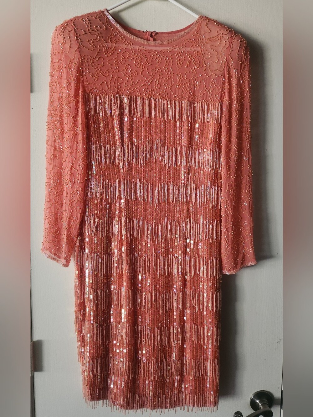 Beaded Sequin Vintage Peach Cocktail Dress Size 6 EUC $58